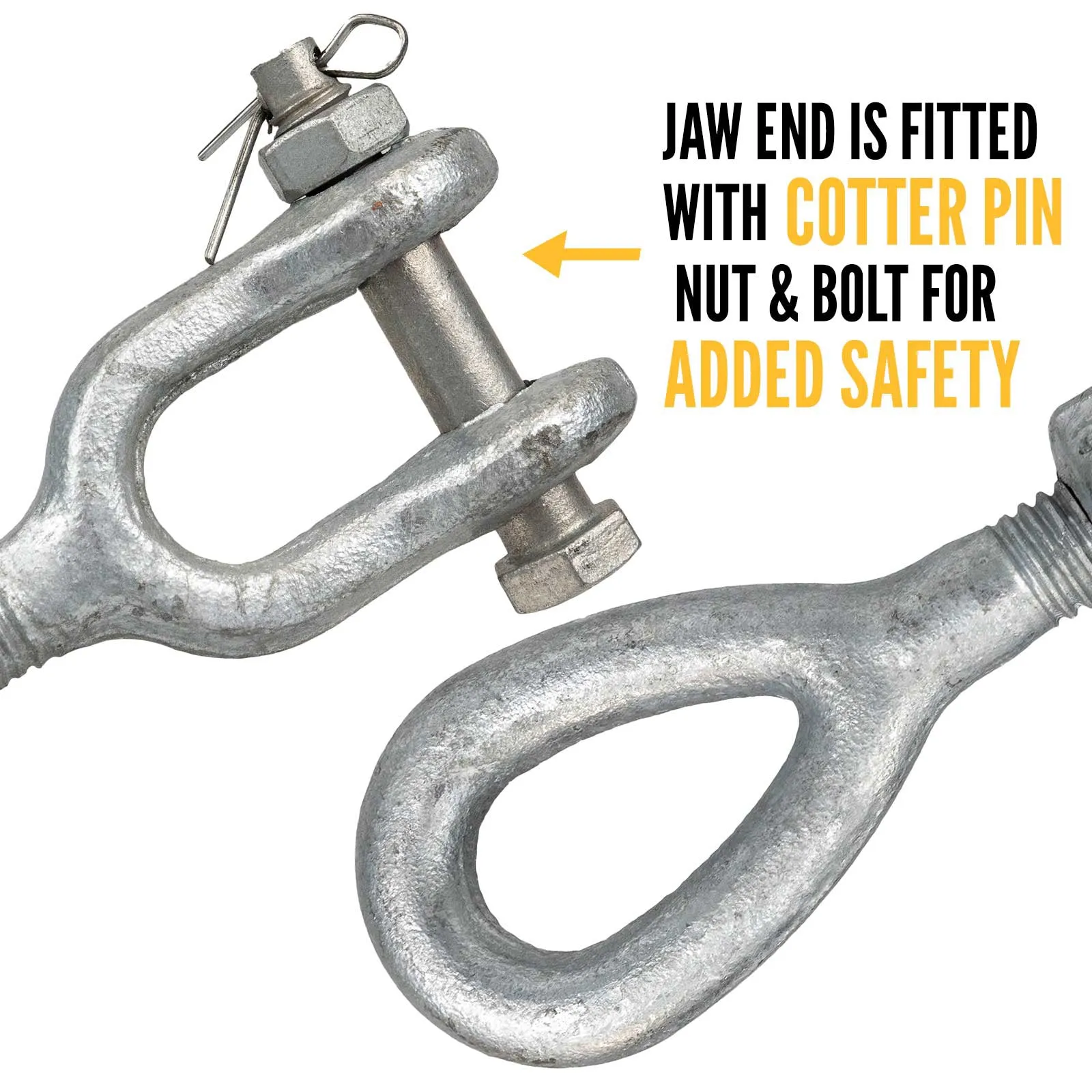 1-1/2" x 18" Jaw & Eye Galvanized Turnbuckle