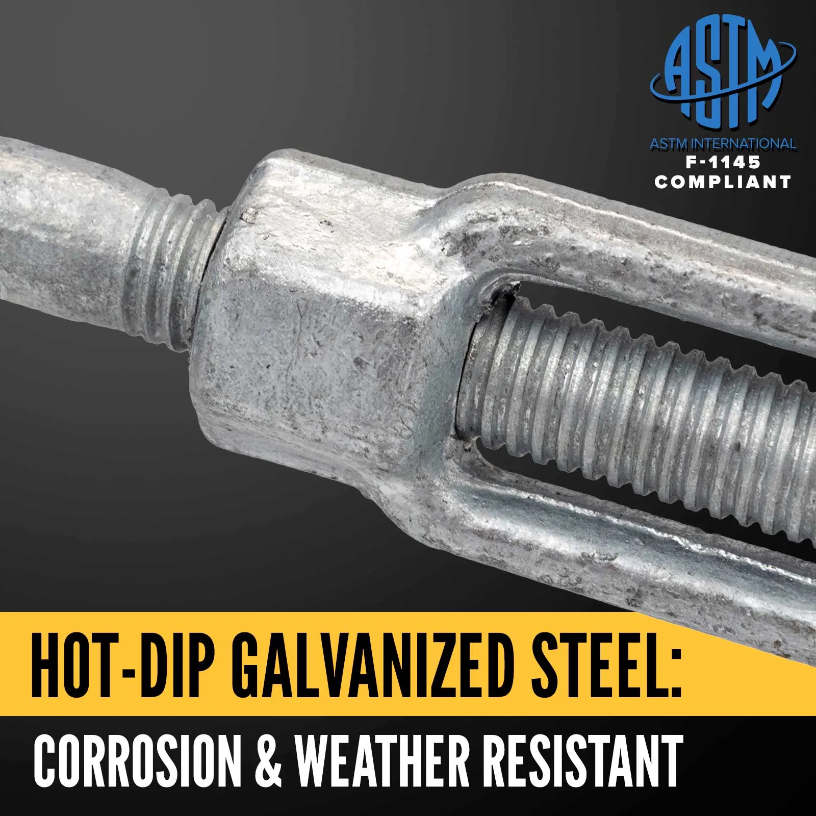 1-1/2" x 18" Jaw & Eye Galvanized Turnbuckle