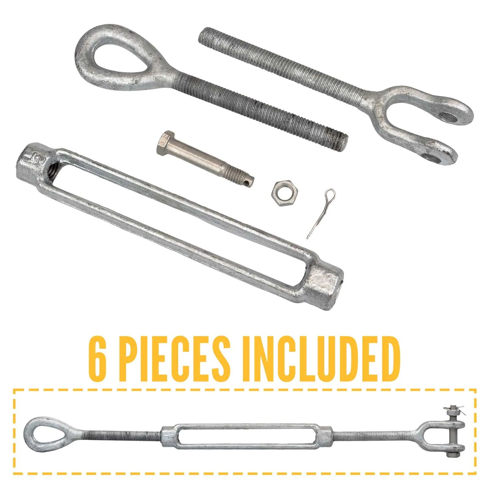 1" x 24" Jaw & Eye Galvanized Turnbuckle