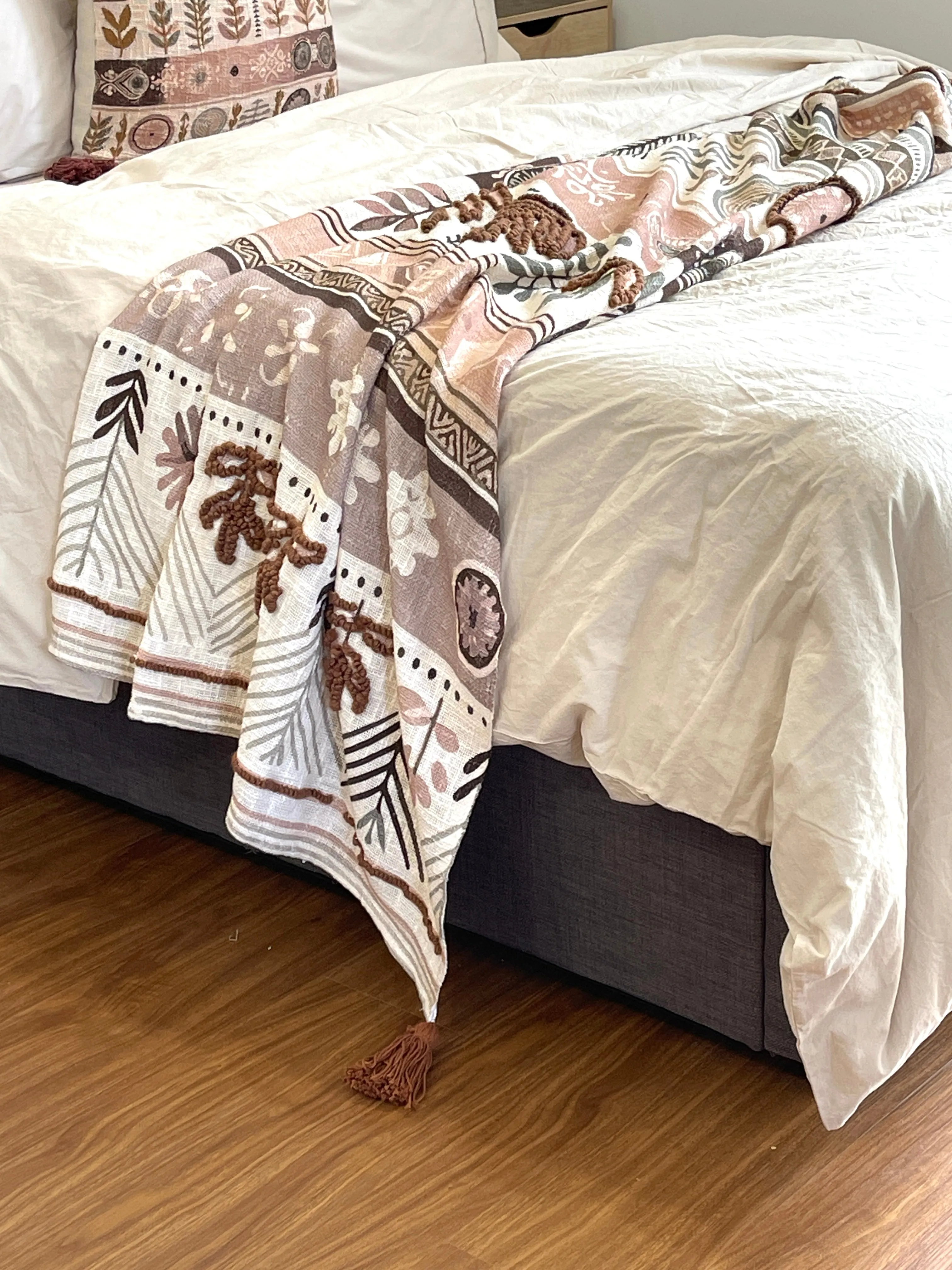 Antique Bohemian Embroidered Cotton Bedding Cushion Throw
