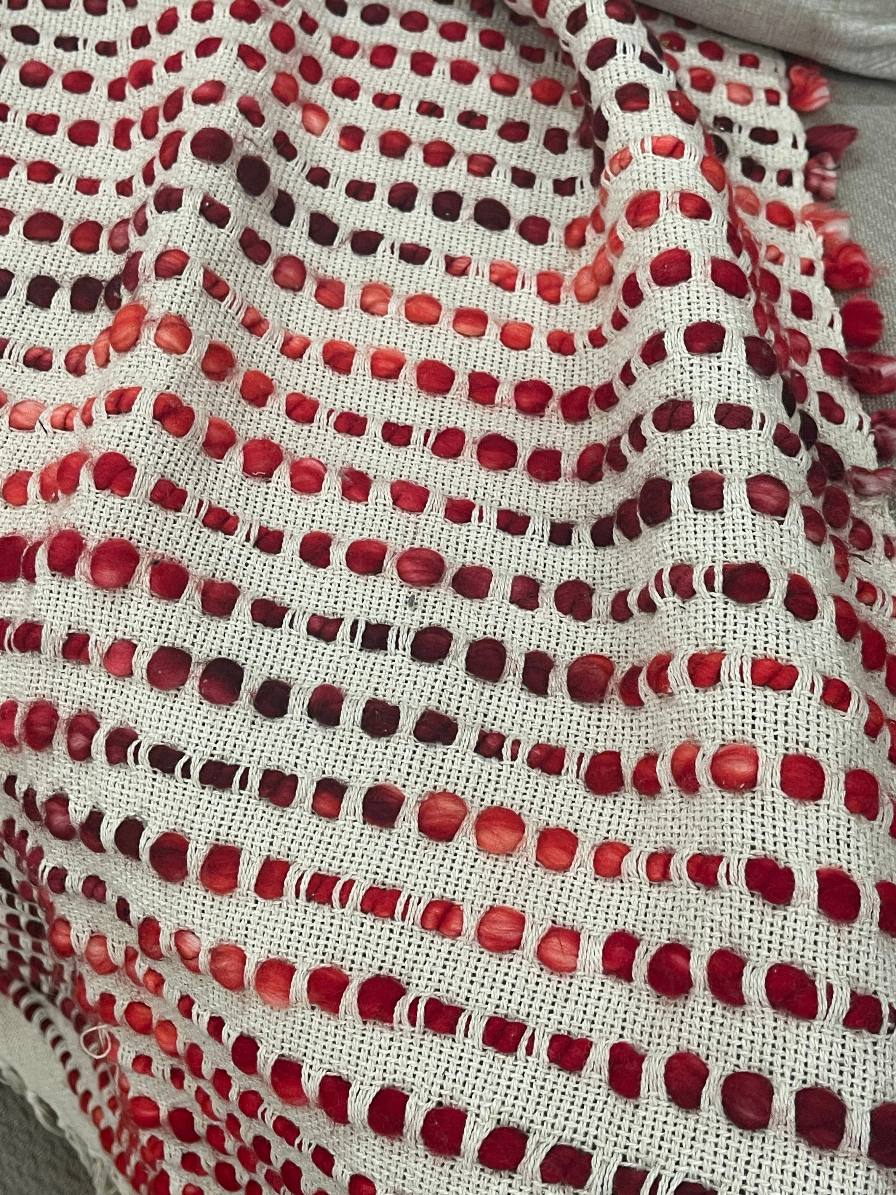 Bohemian Beige Red Stripe Cotton Wool Bedding Tufted Throw Blanket