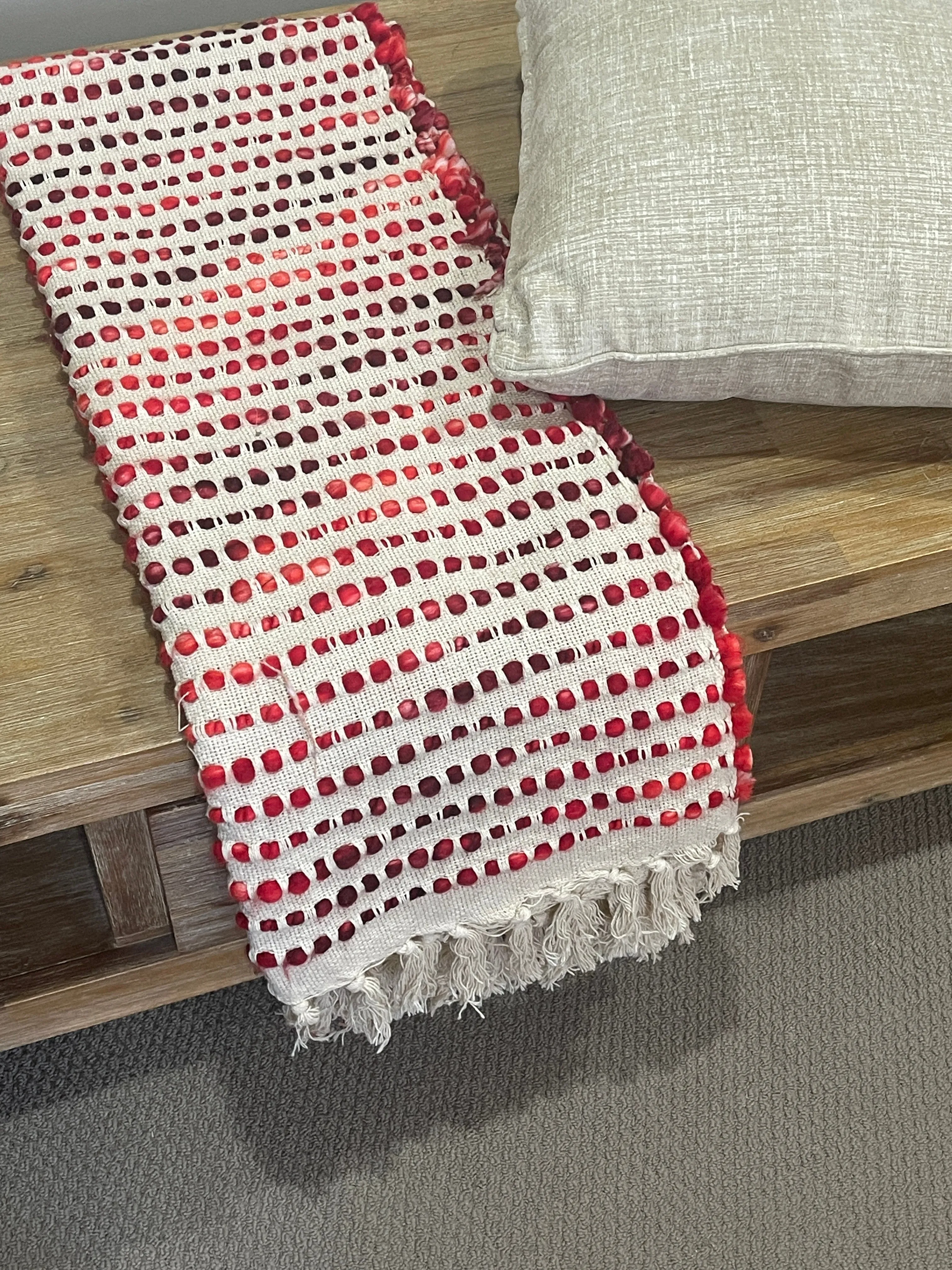 Bohemian Beige Red Stripe Cotton Wool Bedding Tufted Throw Blanket