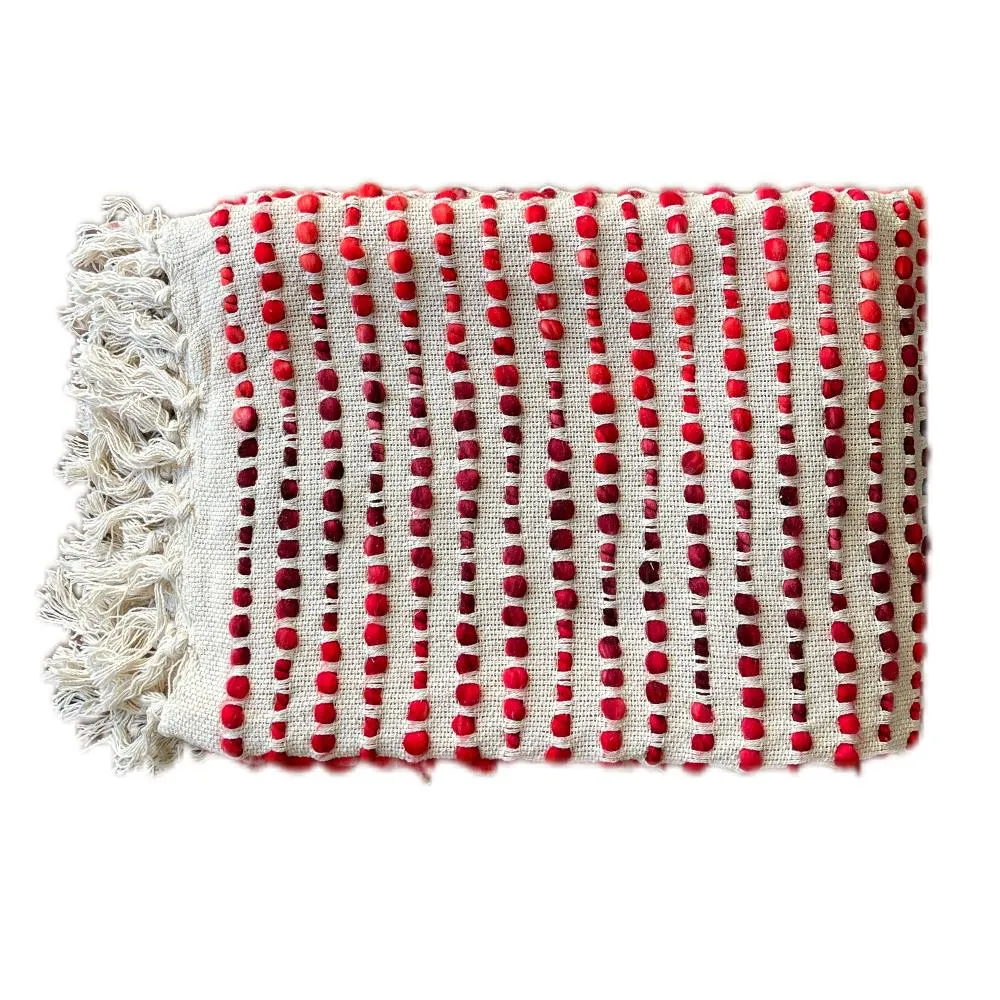 Bohemian Beige Red Stripe Cotton Wool Bedding Tufted Throw Blanket