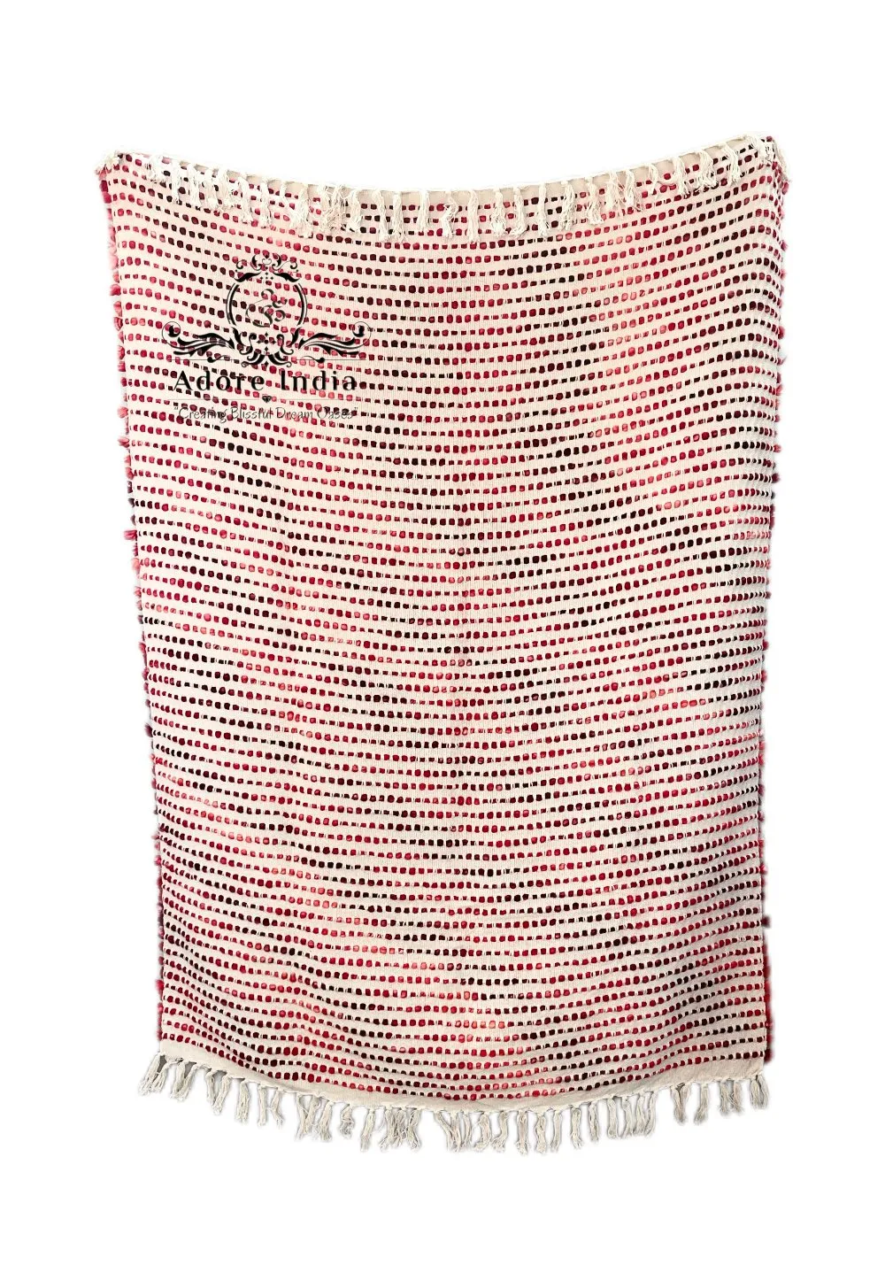Bohemian Beige Red Stripe Cotton Wool Bedding Tufted Throw Blanket