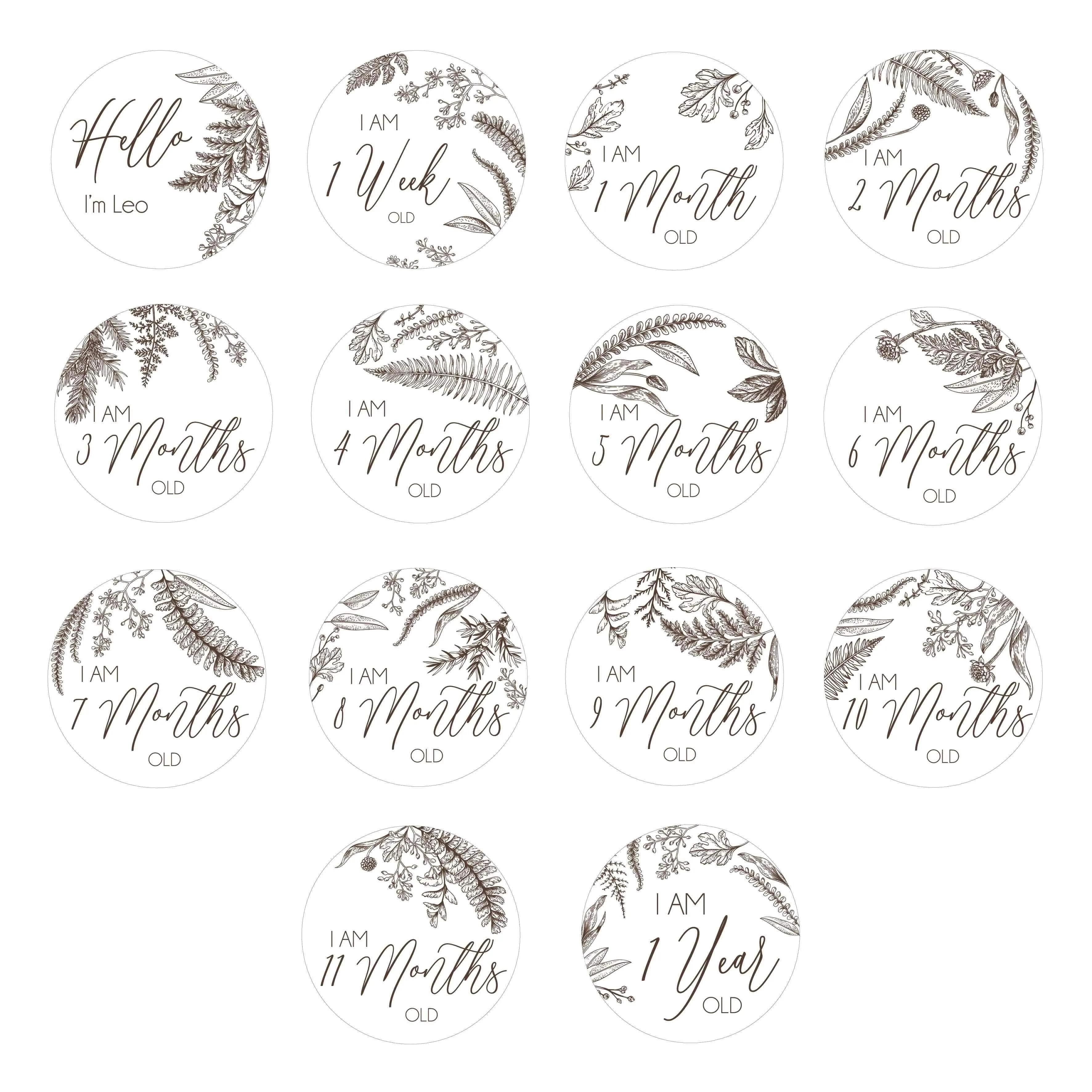 CMC GOLD - Personalised Foliage Milestone Cards (set of 14)