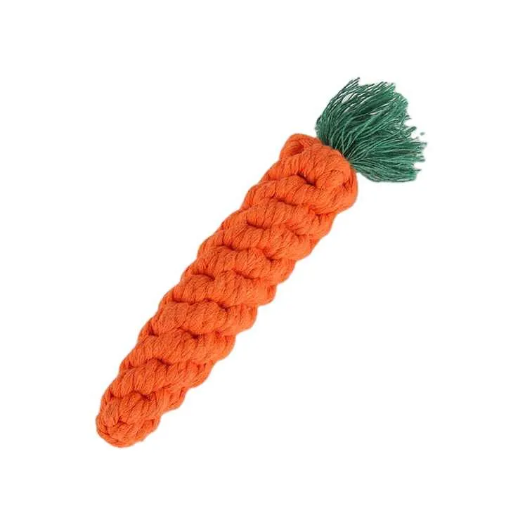 Factory Supply Carrot Cotton Rope Knot Toys for Dogs. ألعاب حبل قطني على شكل جزرة من مصنع التوريد للكلاب