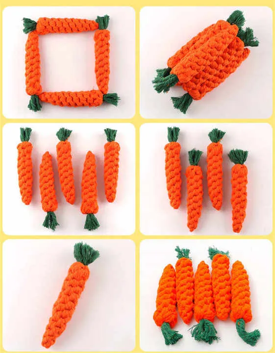 Factory Supply Carrot Cotton Rope Knot Toys for Dogs. ألعاب حبل قطني على شكل جزرة من مصنع التوريد للكلاب