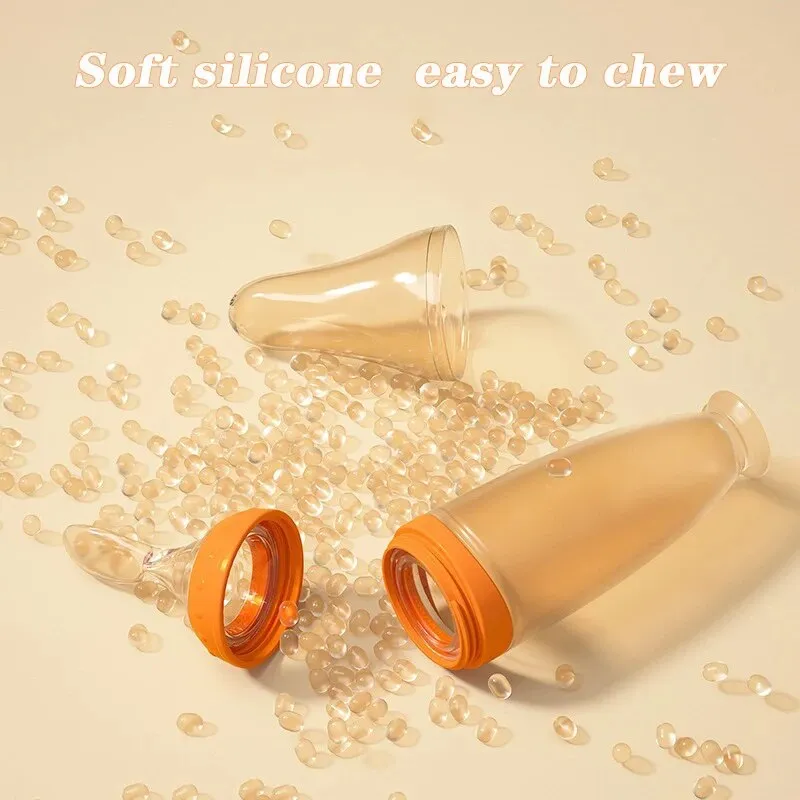 Silicone Squeeze Feeding Bottle & Training Spoon Set